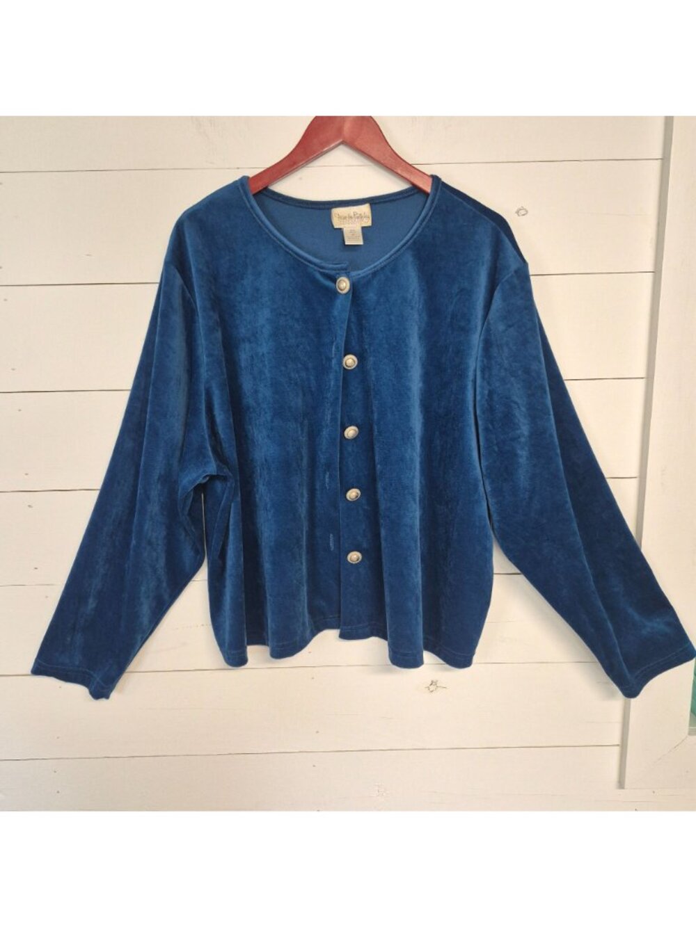 Diane Von Furstenberg Blue Velvet Button-Up Cardigan 3X Made In USA - Picture 4 of 5
